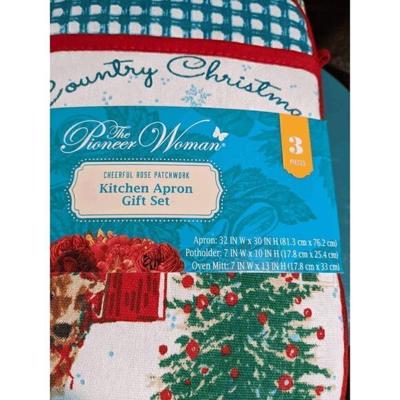 🆕Pioneer Woman Christmas Rose Patchwork Kitchen Apron Gift Set & 4 Pc Towel - Picture 7 of 7